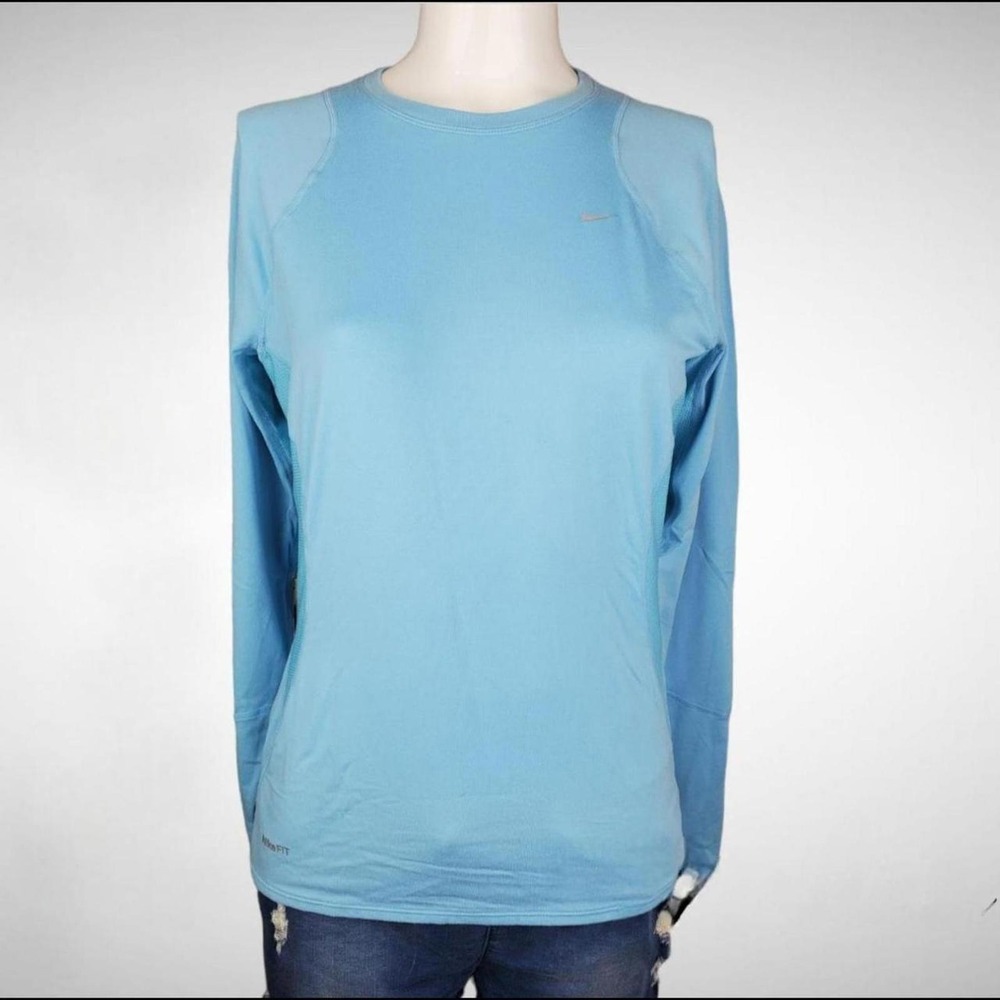 Nike NikeFit Womens Long Sleeve Running Top Light Blue Mesh Panel medium